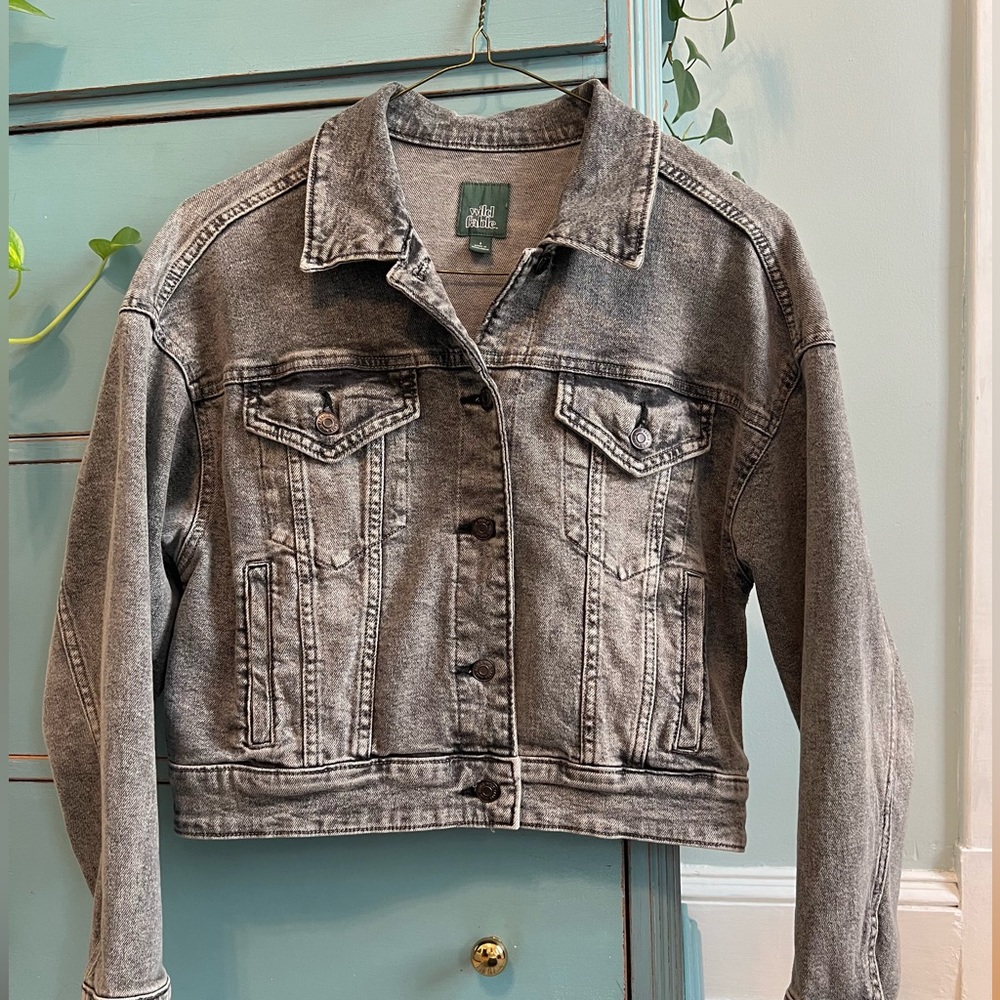 Wild Fable Gray Denim Cropped Trucker Jacket